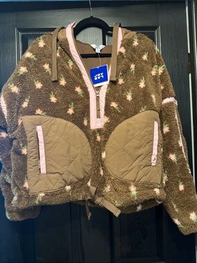 JoyLab Brown Teddy Jacket with Pink Accents